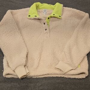 Cozy Cream Sherpa Hoodie with Neon Collar